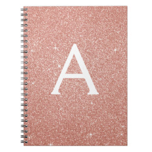 Rose Gold Pink Glitzer Sparkeller Monogram Noteboo Notizblock