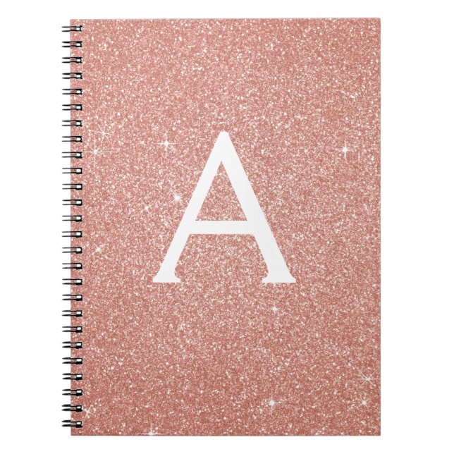 Rose Gold Pink Glitzer Sparkeller Monogram Noteboo Notizblock (Vorderseite)