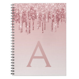 Rose Gold Pink Glitzer Sparkeller Monogram Noteboo Notizblock