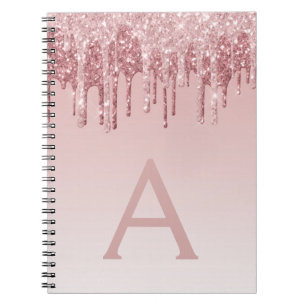 Rose Gold Pink Glitzer Sparkeller Monogram Noteboo Notizblock