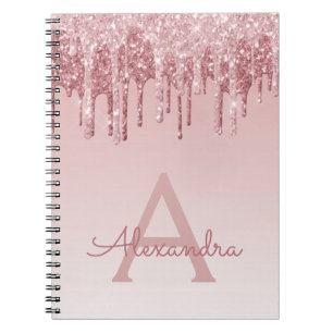 Rose Gold Pink Glitzer Sparkeller Monogram Noteboo Notizblock