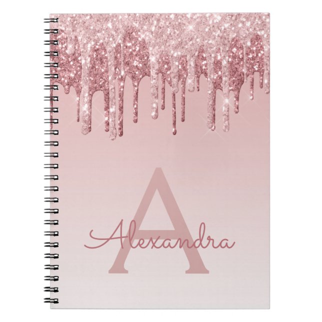Rose Gold Pink Glitzer Sparkeller Monogram Noteboo Notizblock (Vorderseite)