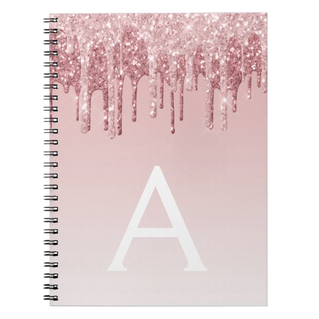 Rose Gold Pink Glitzer Sparkeller Monogram Noteboo Notizblock (Vorderseite)