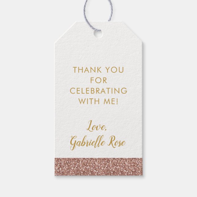 Rose Gold Pink Glitzer Streifen Gastgeschenk Geschenkanhänger (Vorderseite)