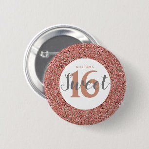 Rose Gold Pink Glitzer Sweet 16 Gastgeschenk Name Button