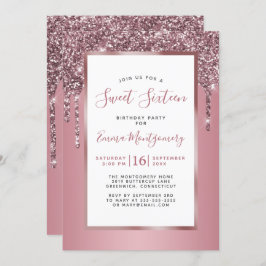 Rose Gold Pink Glitzer Sweet 16 Geburtstagsparty Einladung