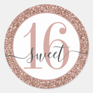 Rose Gold Pink Glitzer Sweet 16 Gefallen Sticker S