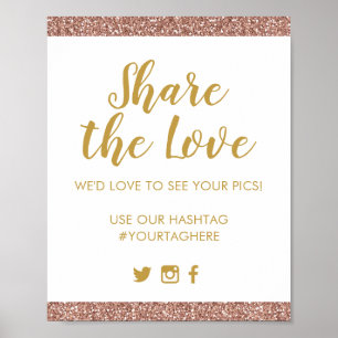 Rose Gold Pink Glitzer teilen Liebe Hashtag-Zeiche Poster