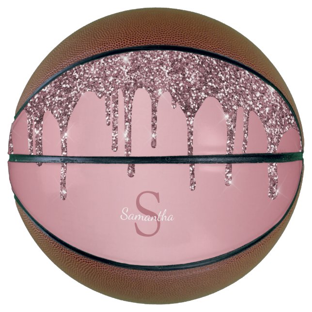 Rose Gold Pink Glitzer Tropfen Sparkle Monogramm N Basketball (Vorderseite)
