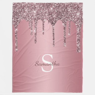 Rose Gold Pink Glitzer Tropfen Sparkle Monogramm N Fleecedecke