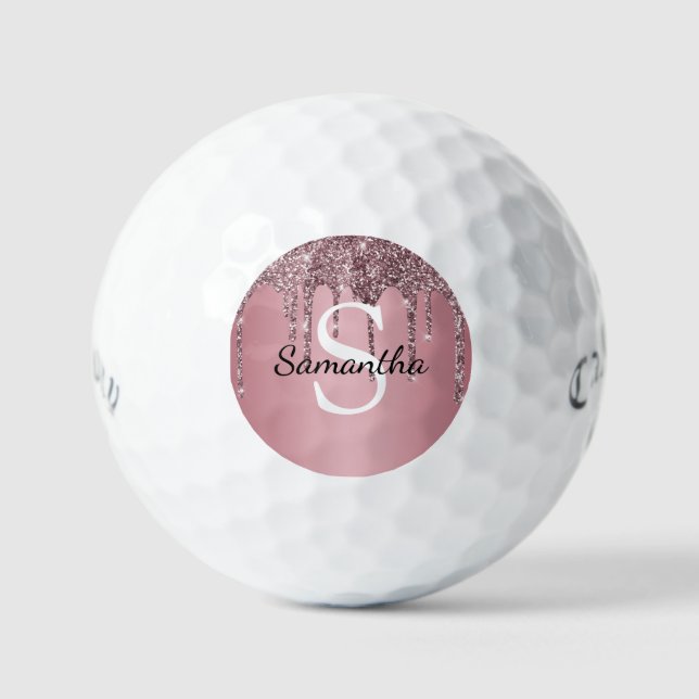 Rose Gold Pink Glitzer Tropfen Sparkle Monogramm N Golfball (Vorderseite)