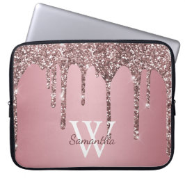 Rose Gold Pink Glitzer Tropfen Sparkle Monogramm N Laptopschutzhülle