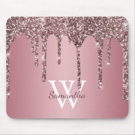 Rose Gold Pink Glitzer Tropfen Sparkle Monogramm N Mousepad