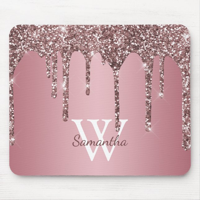 Rose Gold Pink Glitzer Tropfen Sparkle Monogramm N Mousepad (Vorne)