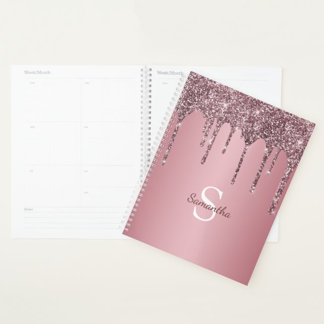 Rose Gold Pink Glitzer Tropfen Sparkle Monogramm N Planer (Anzeige)
