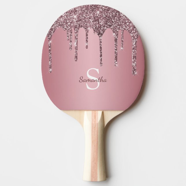 Rose Gold Pink Glitzer Tropfen Sparkle Monogramm N Tischtennis Schläger (Vorderseite)