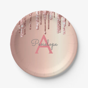 Rose Gold Pink Glitzer Tropfen und Sparklopfen Mon Pappteller