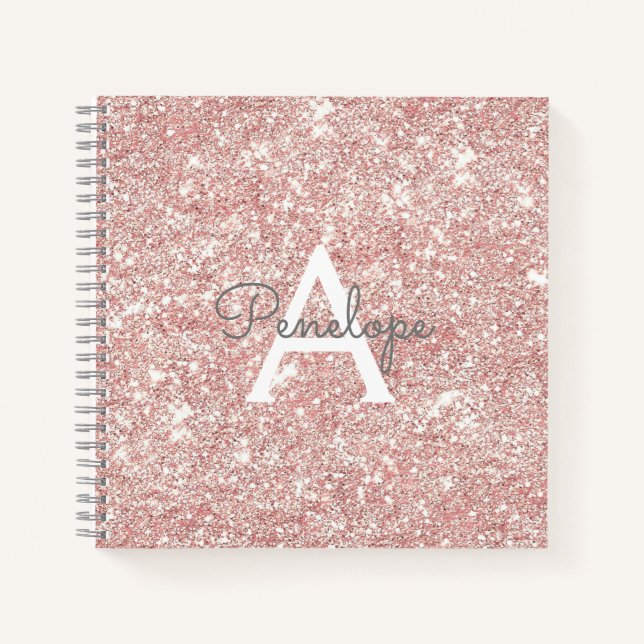 Rose Gold Pink Glitzer und Monogram Sketchbook Notizbuch (Vorderseite)