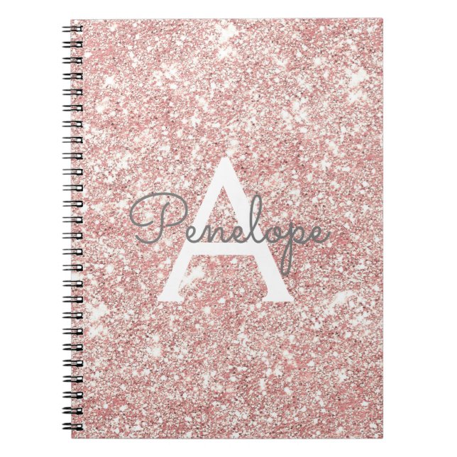 Rose Gold Pink Glitzer und Sparkone Monogramm Notizblock (Vorderseite)