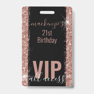 Rose Gold Pink Glitzer VIP Tags Party Einladung Ausweis
