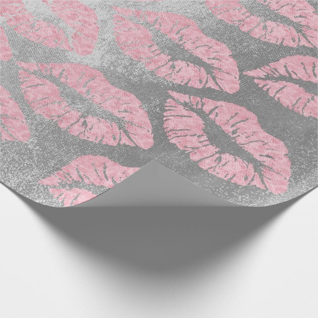 Rose Gold Pink Grau Silber Lippen Glitzer grungeli Geschenkpapier (Ecke)