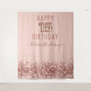 Rose Gold Pink Happy 15. Geburtstag Tapete Wandteppich