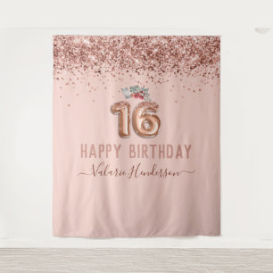 Rose Gold Pink Happy 16. Geburtstag Tapete Wandteppich