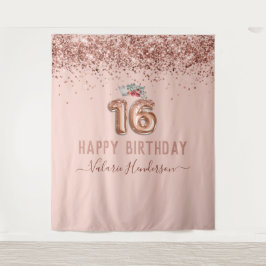 Rose Gold Pink Happy 16. Geburtstagsband Wandteppich