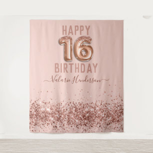 Rose Gold Pink Happy 16. Geburtstagsband Wandteppich
