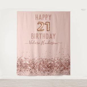 Rose Gold Pink Happy 21. Geburtstag Tapete Wandteppich