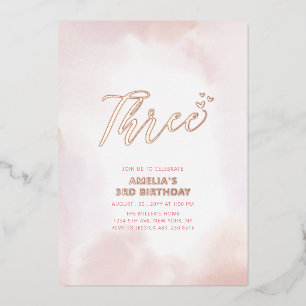 Rose Gold & Pink Herz 3. Geburtstag Mädchen Folieneinladung