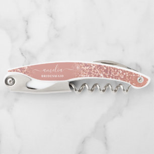 Rose Gold Pink Kalligrafie Bridesmaid Name Gefalle Kellnermesser