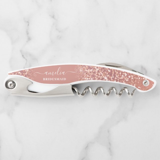 Rose Gold Pink Kalligrafie Bridesmaid Name Gefalle Kellnermesser (Vorderseite)