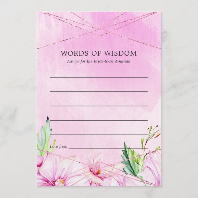 Rose Gold & Pink Magnolia Geometrisches Brautparty Hinweiskarte (Vorderseite)