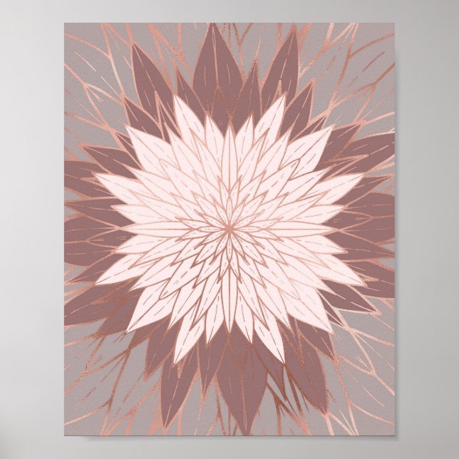 Rose Gold Pink Mauve Handgezeichnete Blume Poster (Vorne)