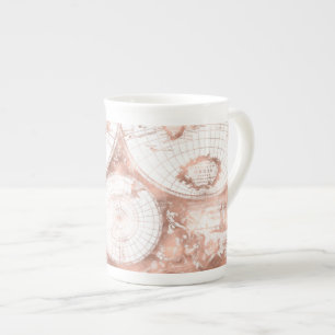 Rose Gold Pink Metal Glitzer Antique Weltkarte Prozellantasse