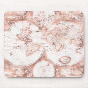 Rose Gold Pink Metall Glitter Antik Weltkarte Mousepad