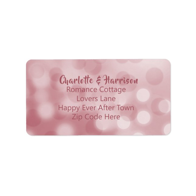 Rose Gold Pink Modern Bokeh Glam Hochzeit Details Adressaufkleber (Vorne)