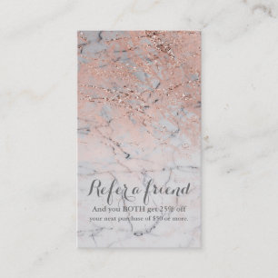 Rose Gold Pink Modern Marble Glam Freund werben Empfehlungskarte