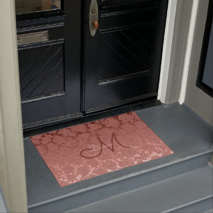 Rose Gold Pink Monogram Floral Moderne Klasse Fußmatte