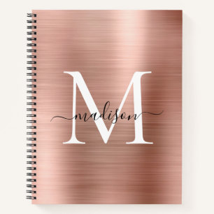 Rose Gold Pink Monogram Script Pinselmetallfolie Notizbuch