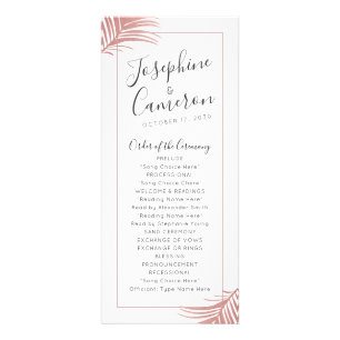 Rose Gold Pink Palm Blätter Beach Hochzeitsprogram Werbekarte