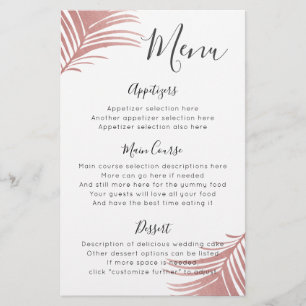 Rose Gold Pink Palm Blätter Tropical Menü
