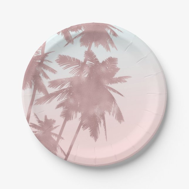 Rose Gold Pink Palms Beach Ombre Palmen Pappteller (Vorderseite)