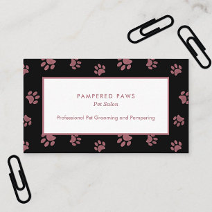 Rose Gold Pink Paw Prints Black Pet Salon Visitenkarte