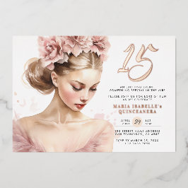 Rose Gold Pink Princess Quinceañera Geburtstagspar Folieneinladung