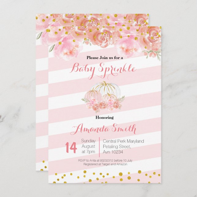 Rose Gold Pink Pumpkin Baby Sprinkle Einladung (Vorne/Hinten)