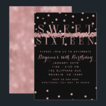 Rose Gold Pink & Schwarz Modernes Glam Sweet 16 Pa Einladung<br><div class="desc">Anpassen für jedes Ereignis.</div>