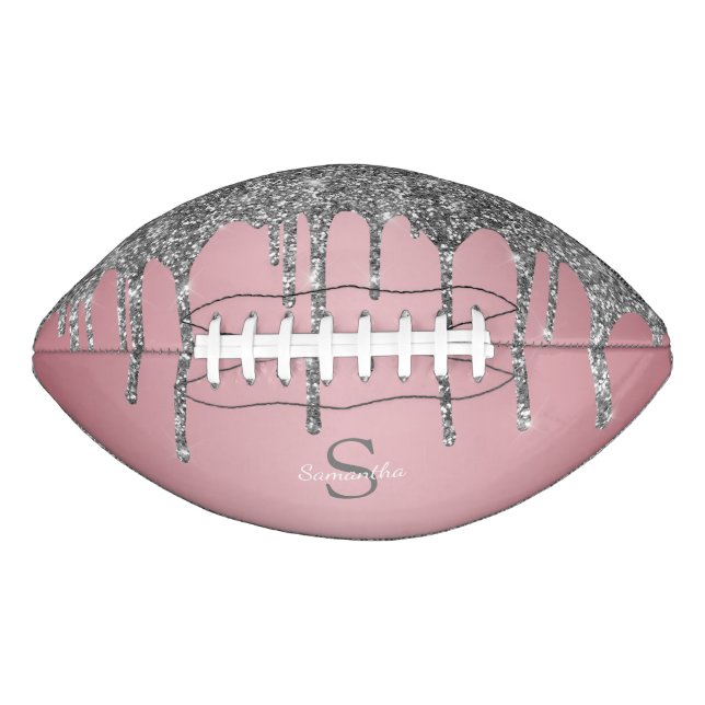 Rose Gold Pink Silber Glitzer Tropfen Monogramm Na Football (Vorderseite)
