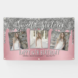 Rose Gold Pink Silver Glitzer Foto 16. Geburtstag Banner